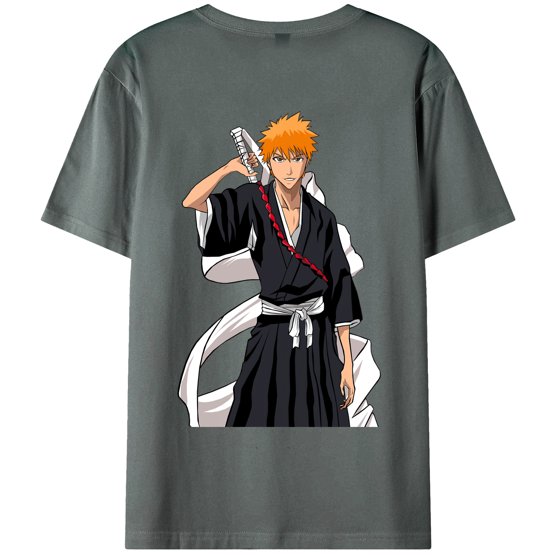 （画像用） ブリーチ 黒崎一護（くろさき いちご）BLEACH Kurosaki Ichigo 綿100％ メンズ半袖Tシャツ（バックプリント） 通気性